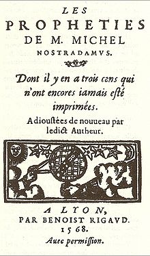 Le livre de Nostradamus : Les Prophéties. Édition de 1568.