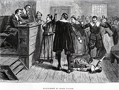 La salle d'audience du procès de Salem, illustration de 1876.
