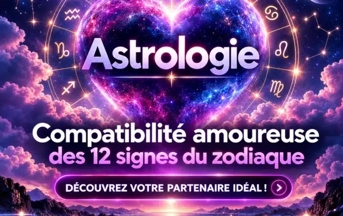 Compatibilité amoureuse des 12 signes astrologiques : cœur cosmique entouré de la roue du zodiaque, découvrez votre partenaire idéal avec Sophie Vitali, Infinità Corse Voyance