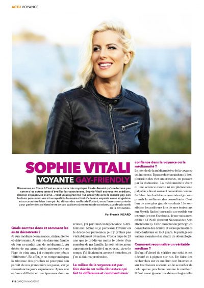 Sophie Vitali médium et voyante corse en interview dans le magazine "Garçon Magazine"
