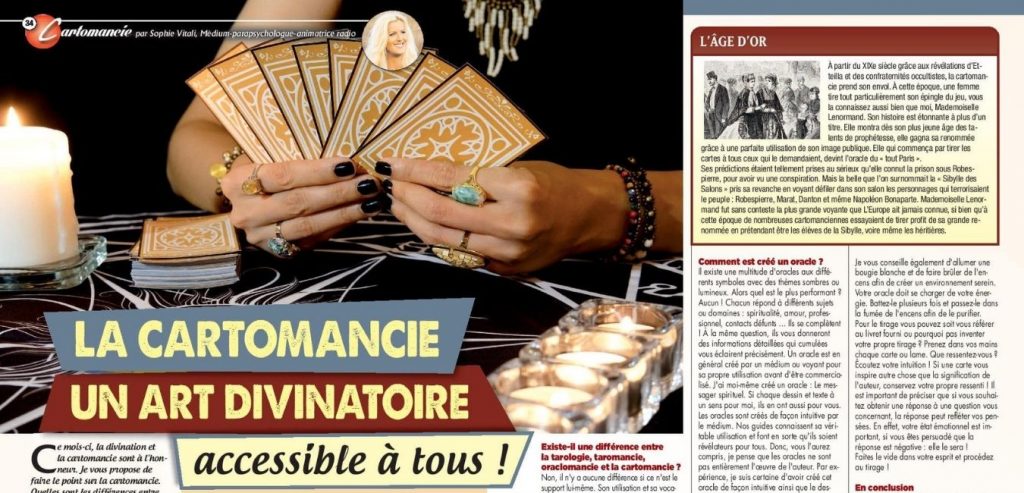 Sophie Vitali vous parle de cartomancie dans le magazine Vous et votre avenir spécial voyance avril 2021 Sophie Vitali vous parle de cartomancie dans le magazine Vous et votre avenir spécial voyance avril 2021