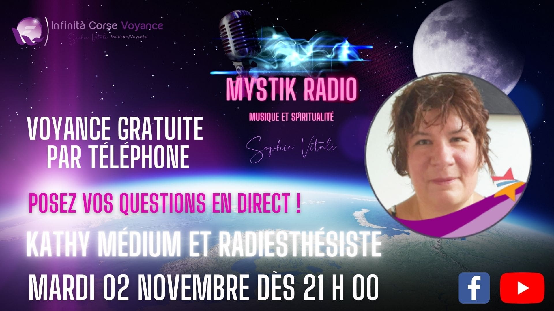 Kathy médium répond à votre question le mardi 12 octobre 2021 dès 21 h 00 sur Mystik Radio ! Sophie Vitali et ses meilleurs voyants