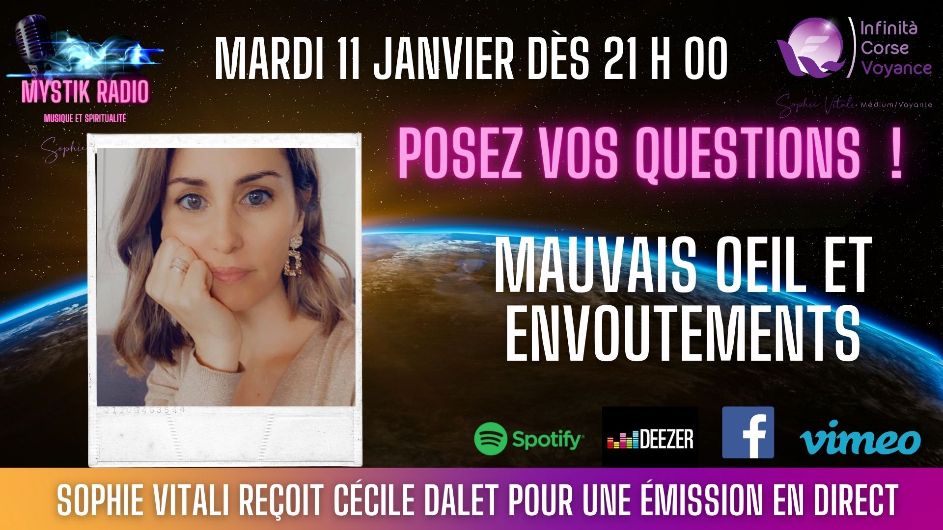 Mauvais œil & envoûtements : Cécile Dalet est l'invitée de Sophie Vitali en direct le mardi 11 janvier 2022
