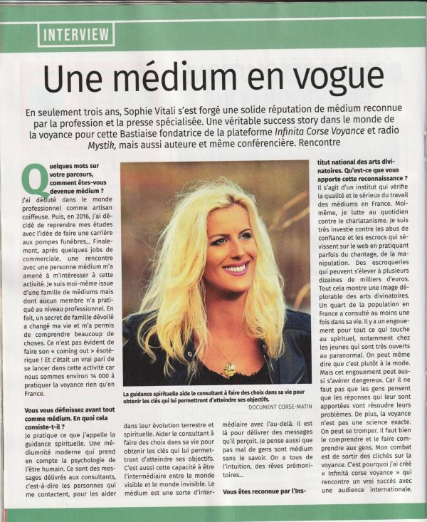 Interview de Sophie Vitali pour le magazine Femina / Corse matin