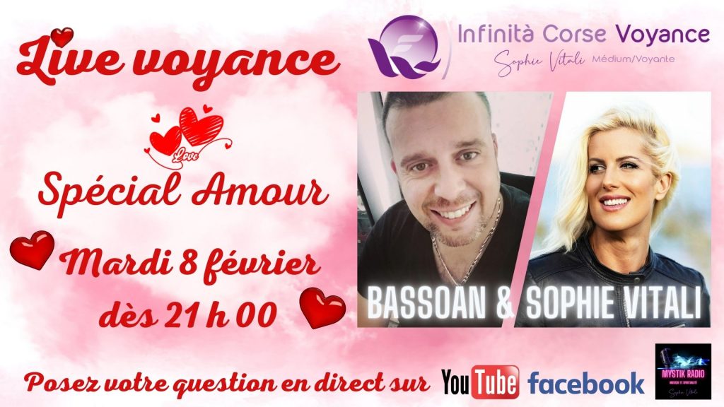 Le cabinet de voyance sans CB discount : live voyance spécial amour avec Sophie Vitali & Bassoan en direct sur YouTube et Facebook 08.02.2022