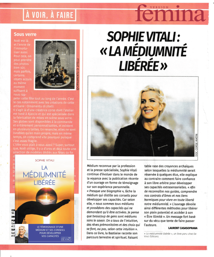 Femina Magazine Versant Corse : Sophie Vitali "La médiumnité libérée"