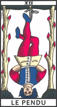 Le Pendu, douzième arcane majeur du Tarot de Marseille, numéroté avec le chiffre XII, est une carte qui parle d'auto-sacrifice, de pause nécessaire, d'introspection et d'acceptation du changement.
