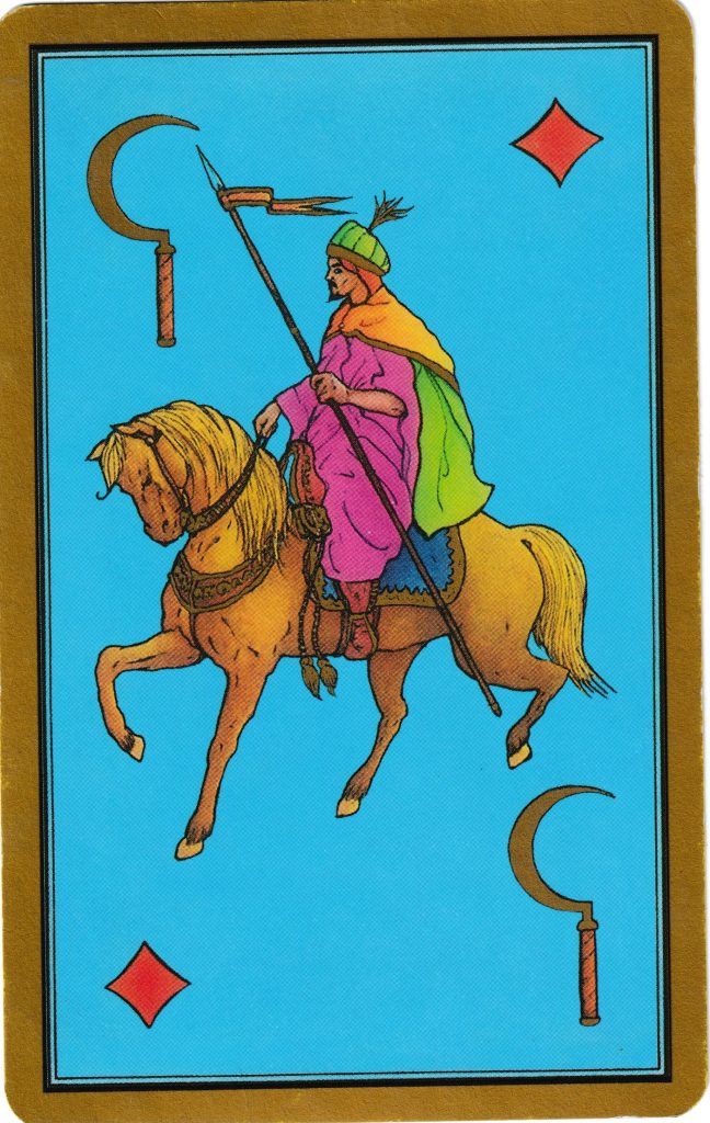 Tarot Persan Indira : le Cavalier Faucille et son interprétation dans un tirage sentimental, professionnel, santé et spirituel