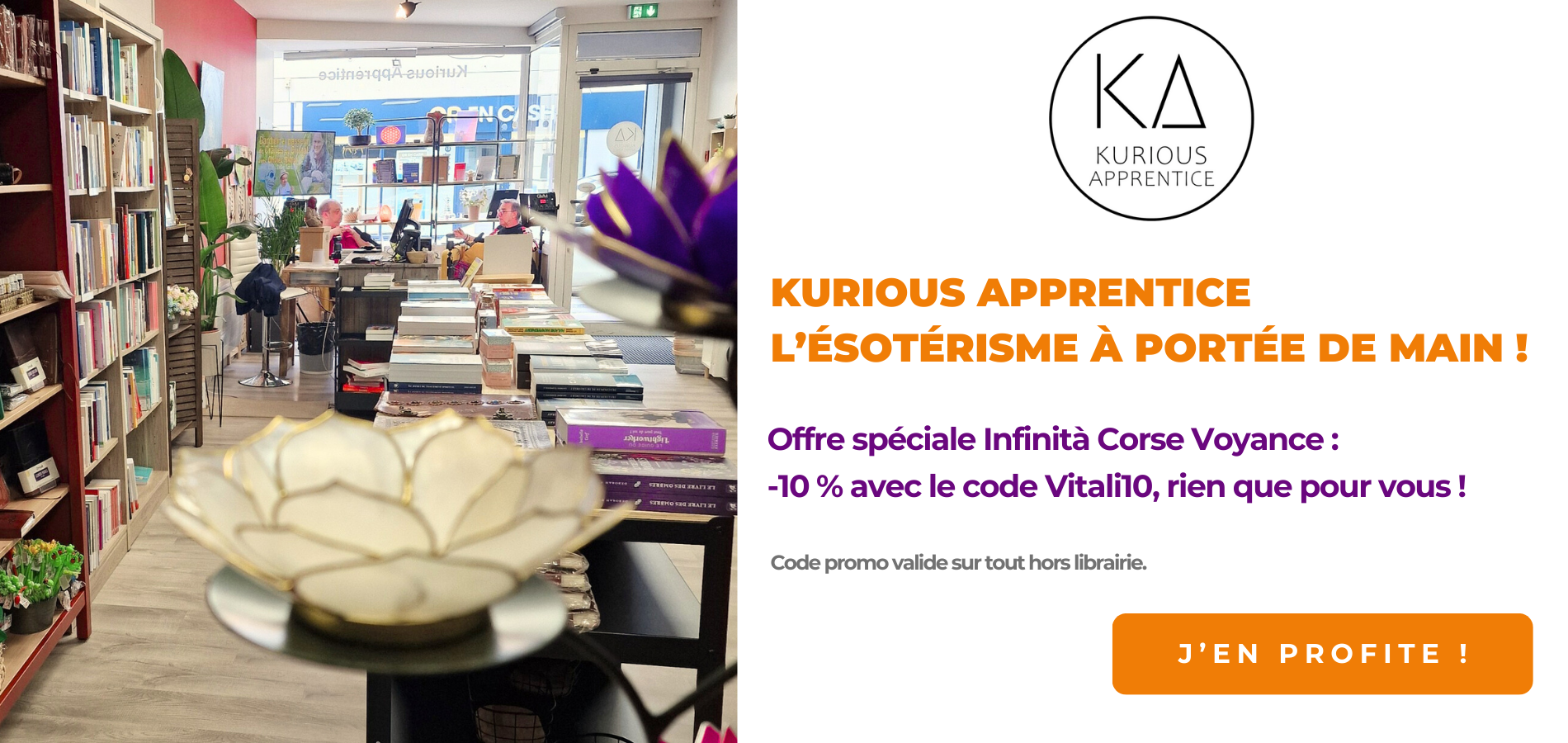 Kurious Apprentice, : Code promo de -10% sur toute la boutique en ligne hors librairie - Partenariat avec Sophie Vitali célèbre médium, voyante corse, auteure et experte du paranormal