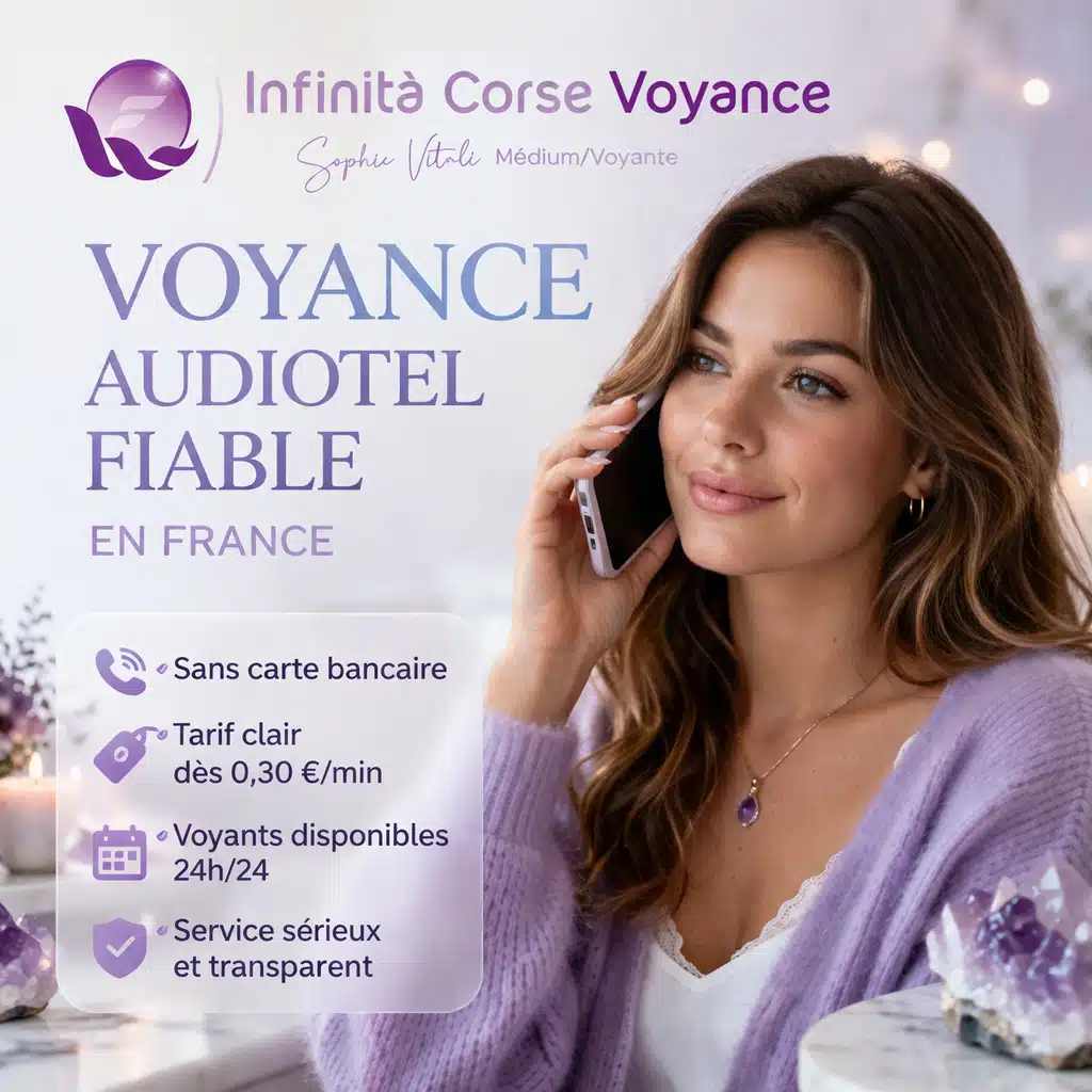 Femme au téléphone pour une voyance audiotel fiable en France sans carte bancaire avec Sophie Vitali