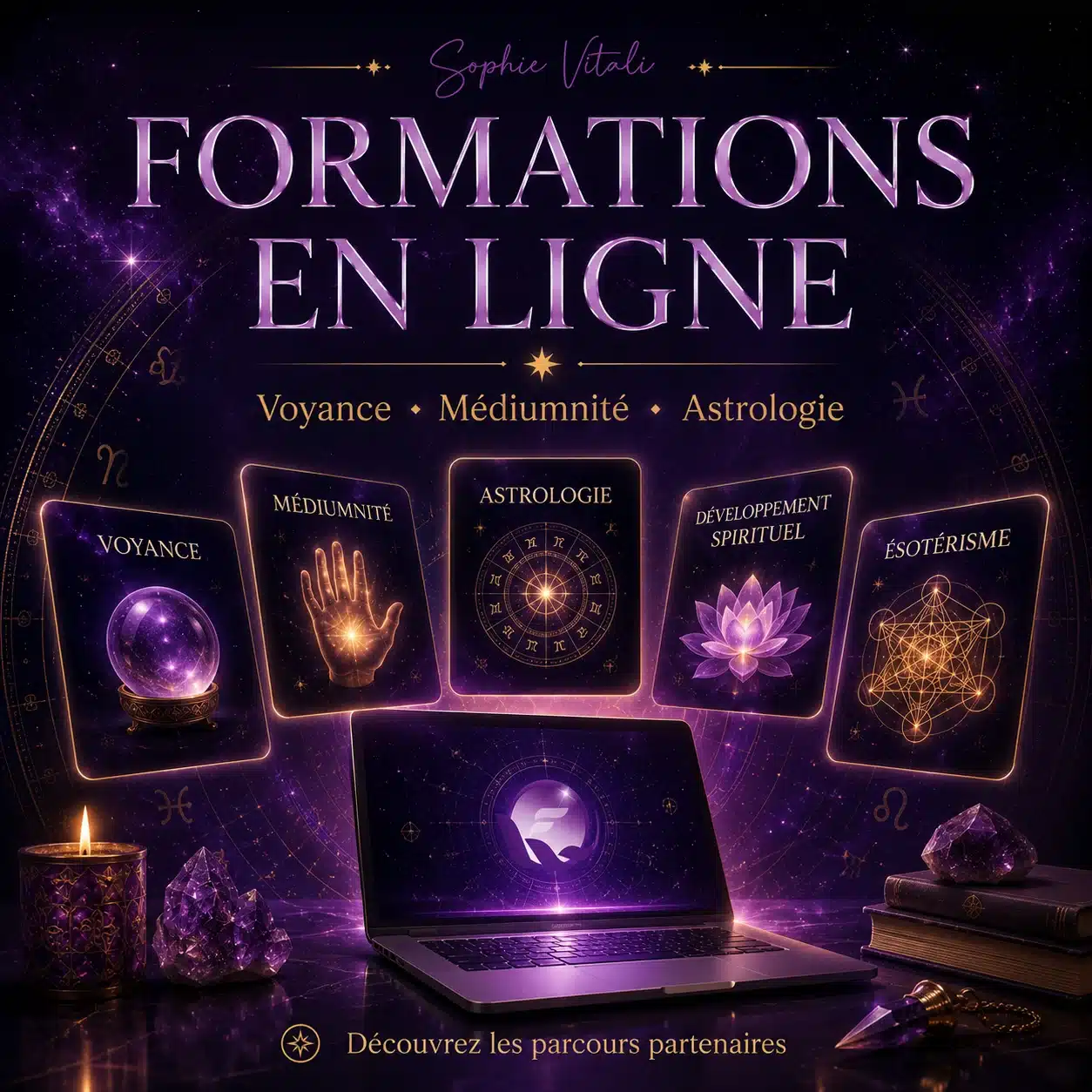Formations en ligne en voyance, médiumnité, astrologie, ésotérisme et développement spirituel sélectionnées par Sophie Vitali sur Infinita Corse Voyance