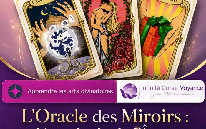 Cartes de l’Oracle des Miroirs avec les cartes Clairvoyance, Amour et Cadeau pour apprendre les arts divinatoires avec Sophie Vitali