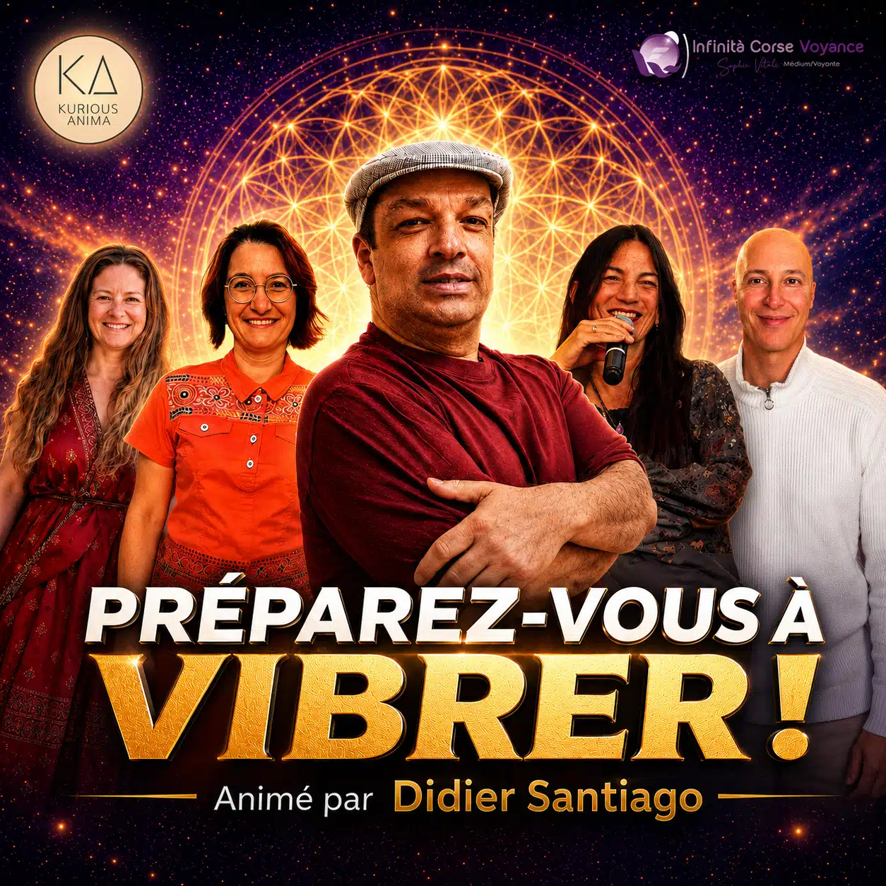 Affiche de Terre Émergente 2, événement spirituel près d’Aix-en-Provence avec Didier Santiago, Sandrine Buzin, Philippe Gilbert, Martine Isadora, Nicolaïaa et Surya