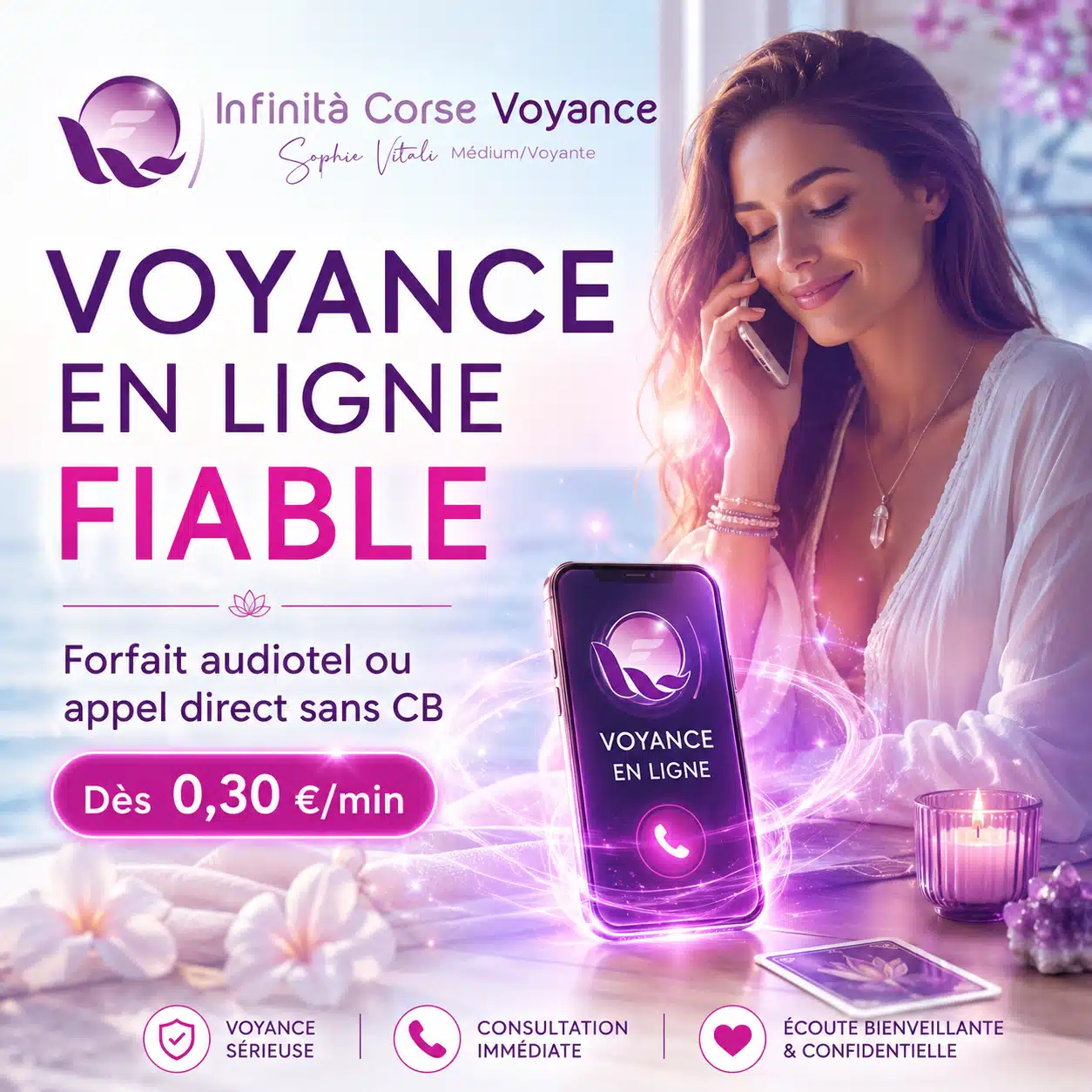 Voyance en ligne fiable Infinità Corse Voyance avec consultation par téléphone et forfait audiotel dès 0,30 €/min
