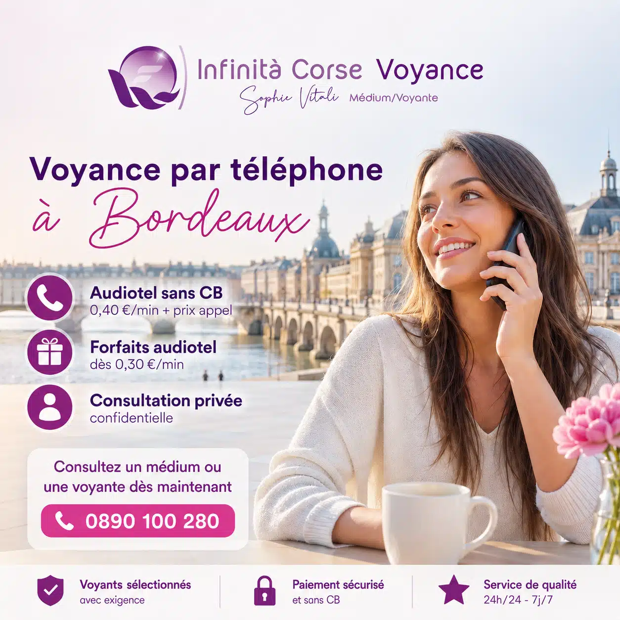 Voyance par téléphone à Bordeaux avec Sophie Vitali et les voyants d’Infinità Corse Voyance