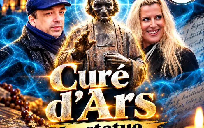 Curé d’Ars : la statue vivante, avec Sophie Vitali et Didier Santiago devant la statue de Jean-Marie Vianney