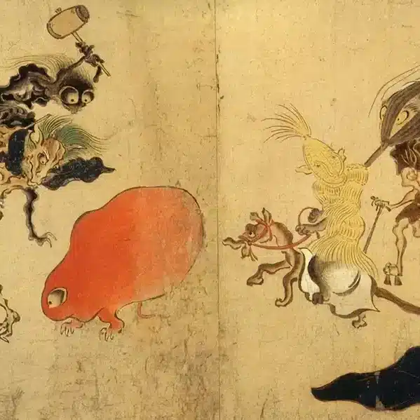 Hyakki Yagyō, la parade nocturne des cent démons : rouleau illustré de l’époque Muromachi montrant des tsukumogami, objets du quotidien devenus yokai