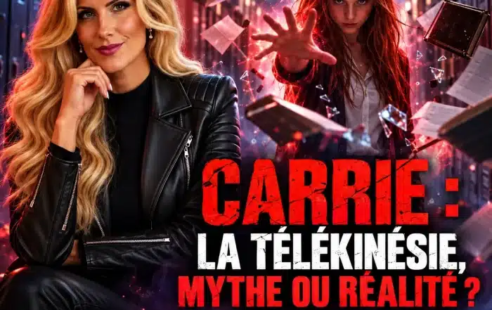 Carrie de Stephen King, série 2026 : Sophie Vitali, médium, devant une adolescente qui fait voler des livres par télékinésie dans un couloir de lycée