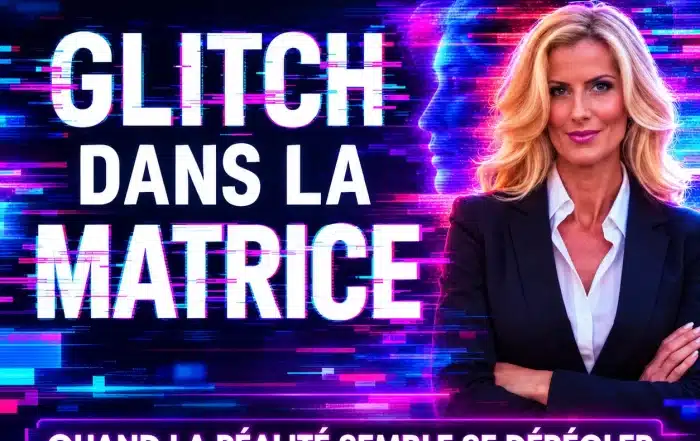 Glitch dans la matrice : Sophie Vitali, médium, devant un visage numérique déformé, quand la réalité semble se dérégler