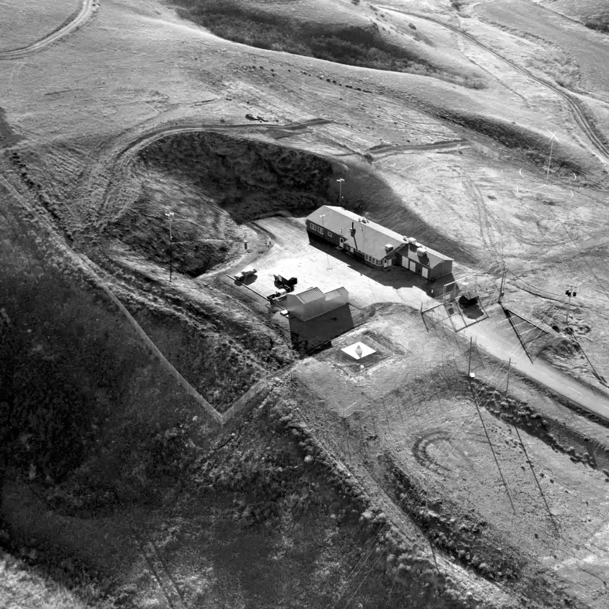 Vue aérienne d’un poste de commandement de missiles Minuteman de la base de Malmstrom, dans le Montana, au cœur d’un célèbre témoignage OVNI de 1967