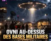 Soucoupe volante lumineuse au-dessus d’une base militaire la nuit, soldats, radar et hangars d’avions de chasse : OVNI au-dessus des bases militaires, l’armée sans réponse